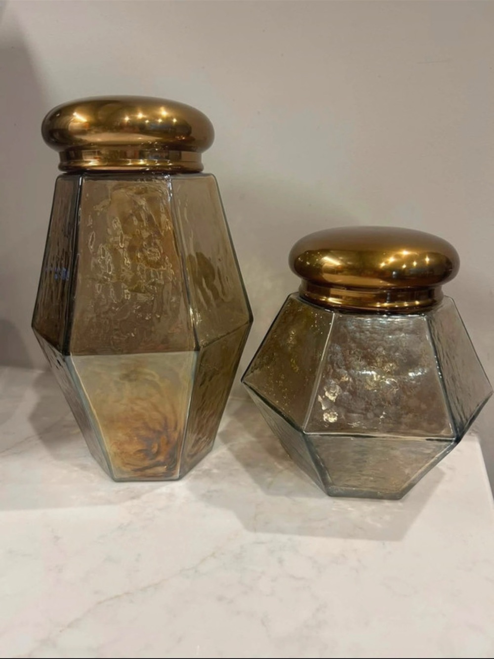 Gold-Topped Amber Glass Decorative Canister Set - Home Accents